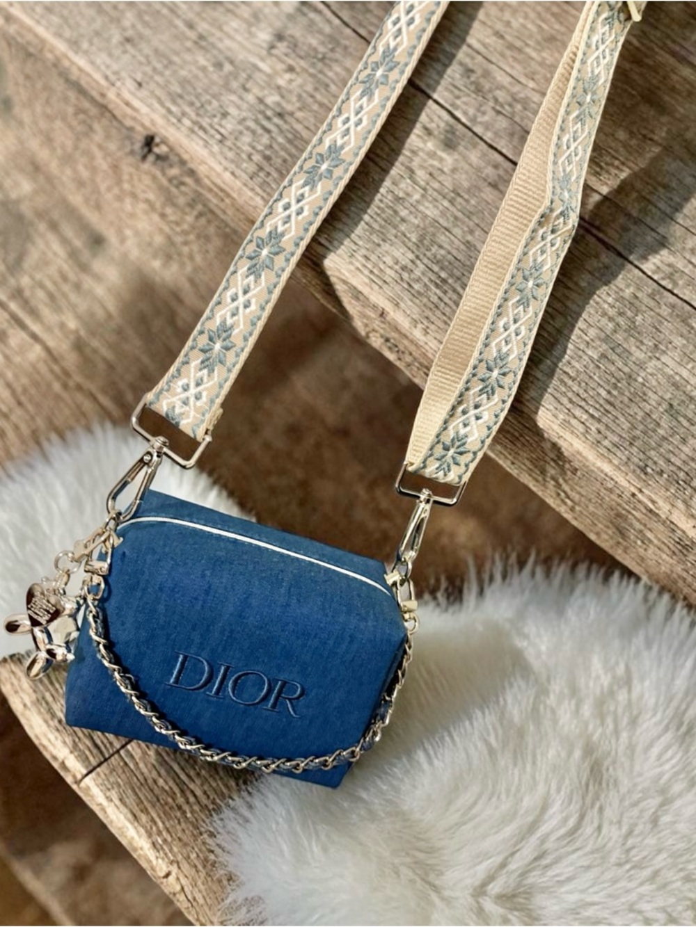 DIOR Beauty Denim Blue Makeup Cosmetic Pouch Crossbody Bag NEW IN BOX - Picture 5 of 9